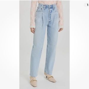 Agolde Women's Blue High-Rise Fold Waistband Tapered Jeans Pants